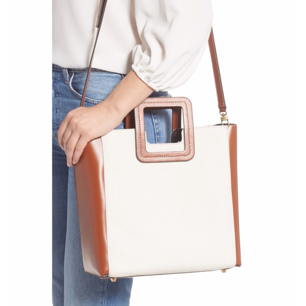 Staud Shirley Canvas Leather Tote Crossbody Bag - Picture 4 of 15